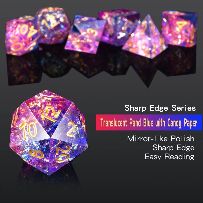 DNDND DND Dice Set, 7 PCS Sharp Edge Dice with Gorgeous Gife Case for D&D Dungeons and Dragons (Tranlucent Pink Mixed Blue) - Image 4